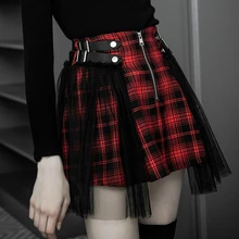 Новое поступление осень зима Женская японская Harajuku черная красная клетчатая Готическая панк Рок винтажная короткая юбка мини юбки