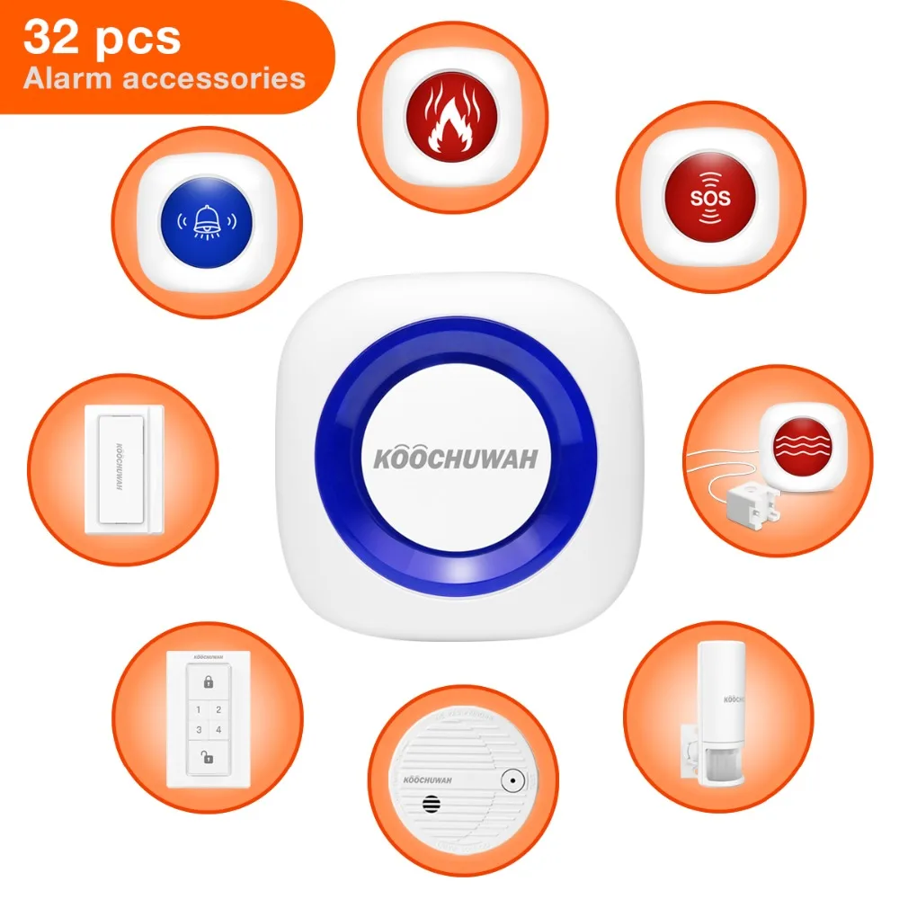 KOOCHUWAH сигнализация беспроводная звуковая сигнализация домашняя сигнализация комплект датчик сирена сигнализация с кнопкой SOS тревога