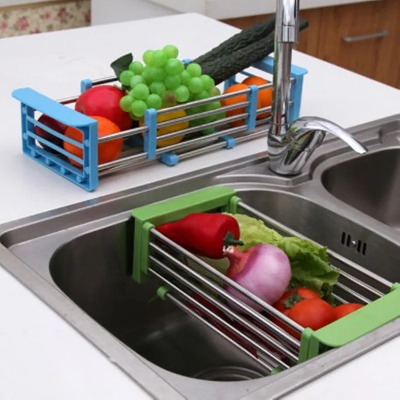 Creative stainless frame retractable sink drain basket vegetables