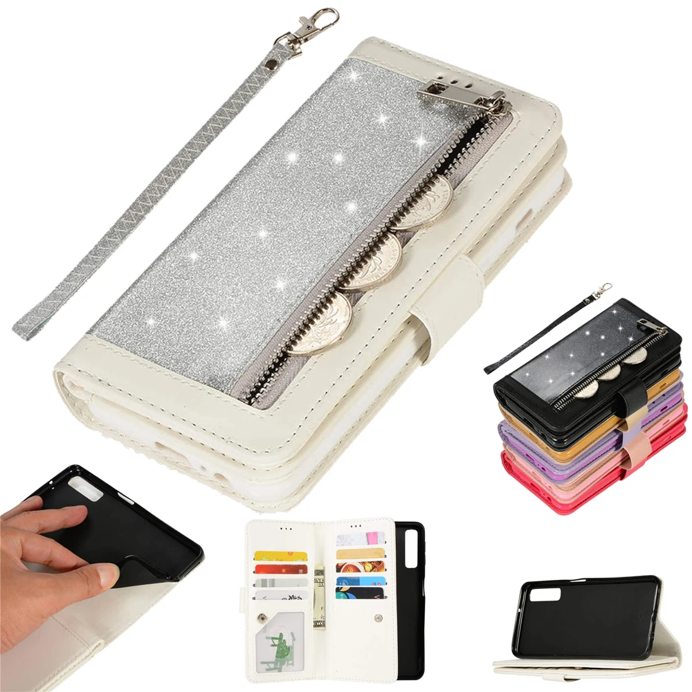

Bling case on for Samsung A7 A6 A8 Plus 2018 Glitter PU Leather Card Wallet Case A600 A605 A530 A730 A750 Flip Stand Zip Cover