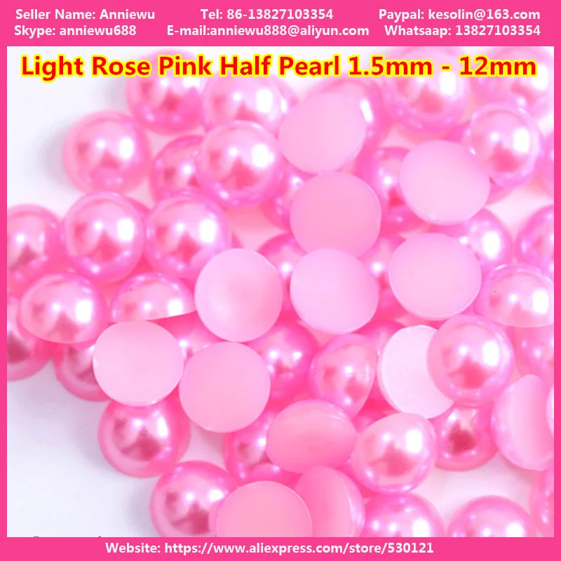 

1440pcs 1.5mm - 12mm Light Pink/Deep Pink Half Pearl 3mm 4mm 10mm Resin Half Round Pearl Beads Flat Back Gems Nail Art Decor