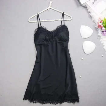 

Hot Women Nightdress One-pieces Solid Color Sling Lace Hem Nightwear HD88