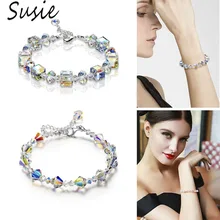 Сверкающие кристаллы Авроры звено цепи стрейч браслет женские модные ювелирные изделия подарок