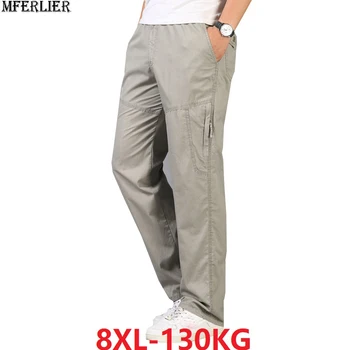 

high quality summer Men cargo pants with zipper pockets out door plus size 7XL 8XL safari style sports thin pants pants black 52
