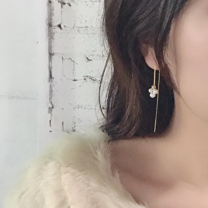 pearl golden ear line earrings 100% 925 Sterling silver Jewelry fashion Hypoallergenic dangle earrings for women gift