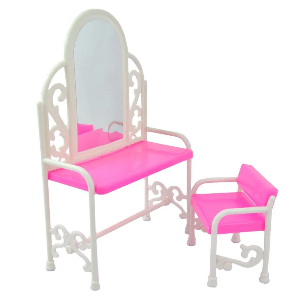 Fashion Dressing Table And Chair Set For Barbies Dolls Bedroom Plastic