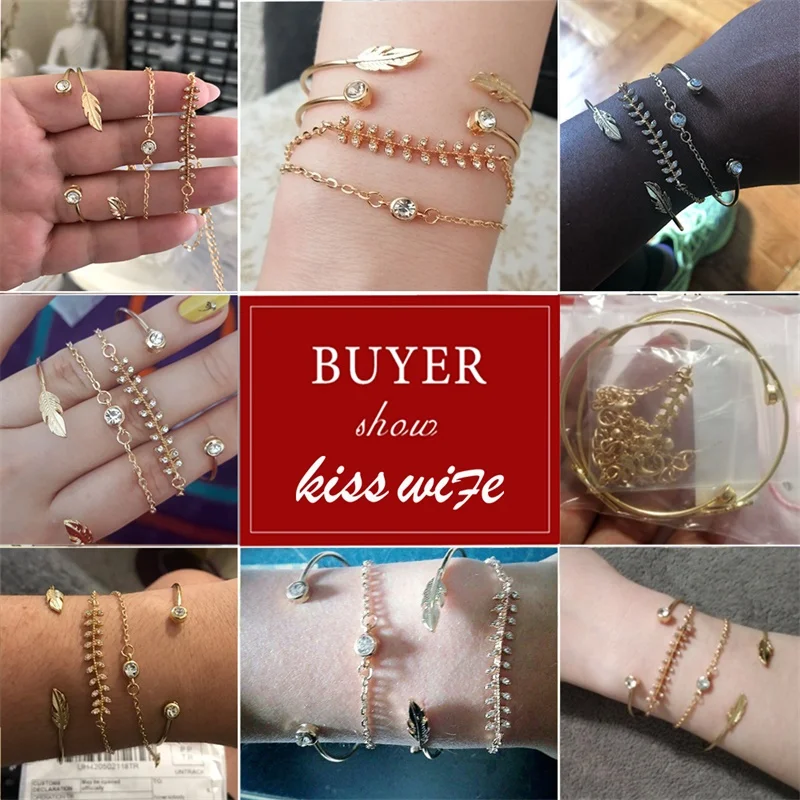 4 قطعة/المجموعة المرأة أزياء الكريستال يترك هندسية سلسلة سوار ذهب مجموعة البوهيمي قبلة زوجة خمر والمجوهرات بالجملة 4 قطعة/المجموعة المرأة أزياء الكريستال يترك هندسية سلسلة سوار ذهب مجموعة البوهيمي قبلة زوجة خمر والمجوهرات بالجملة