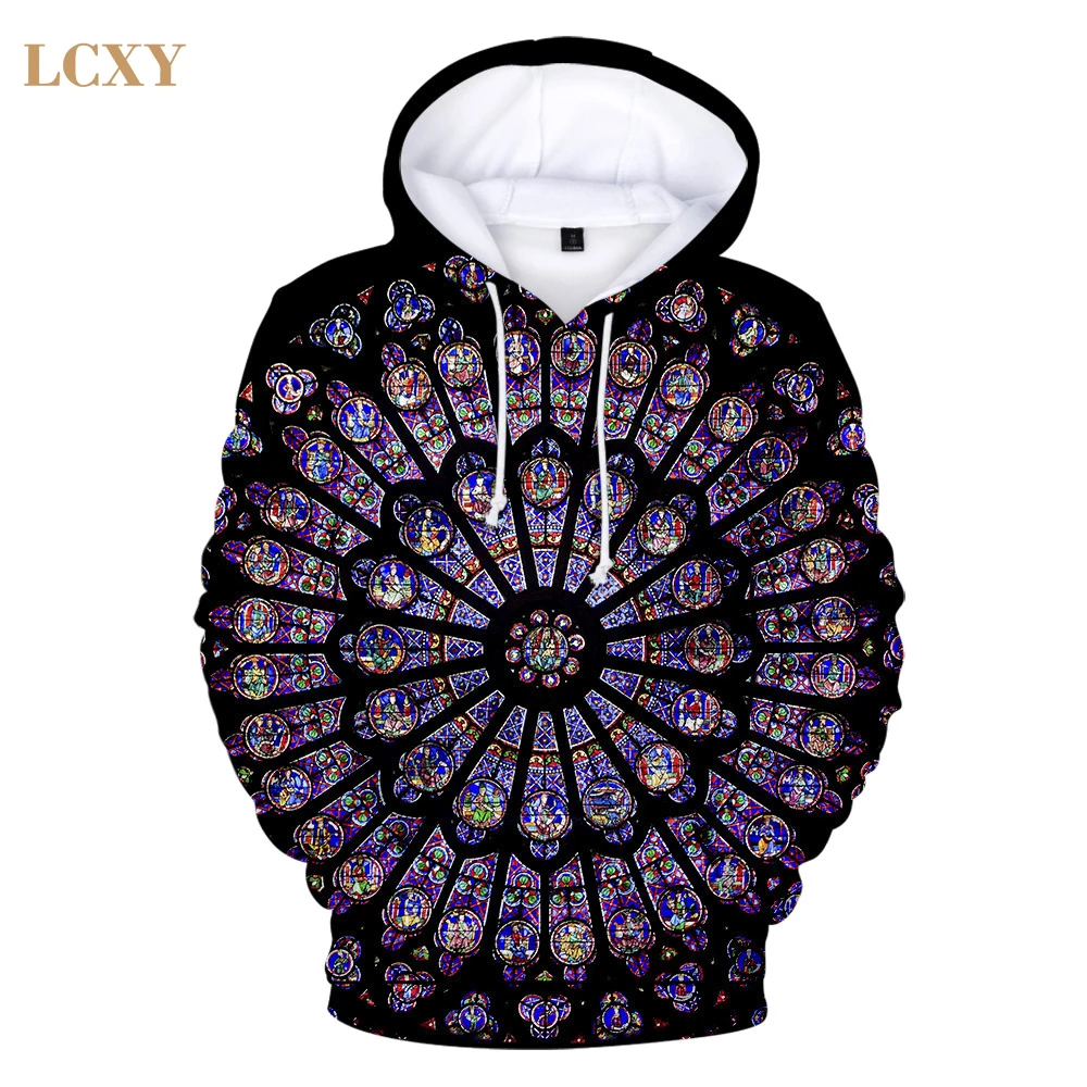 

LCXY 3D Print Couple wear hoodie men Q3439 Notre Dame de Paris With Cap hoodies women