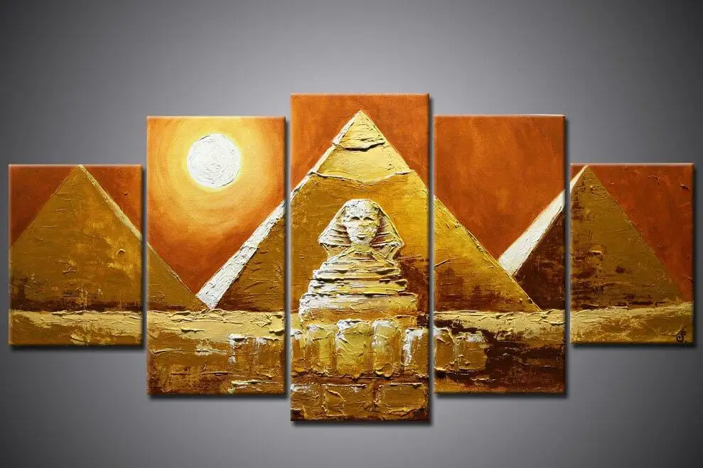 5 Piece Wall Decor Picture Desert Landscape Oil Painting Modern Abstract Egypt Pyramids Canvas