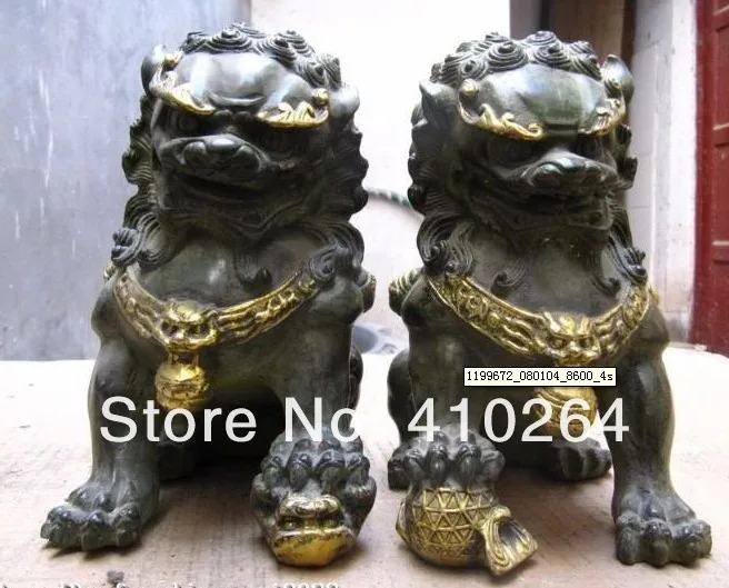 Классический Старый Красный Бронзовый талисман Дверь Foo Dog Лев Пара статуя скидка 30