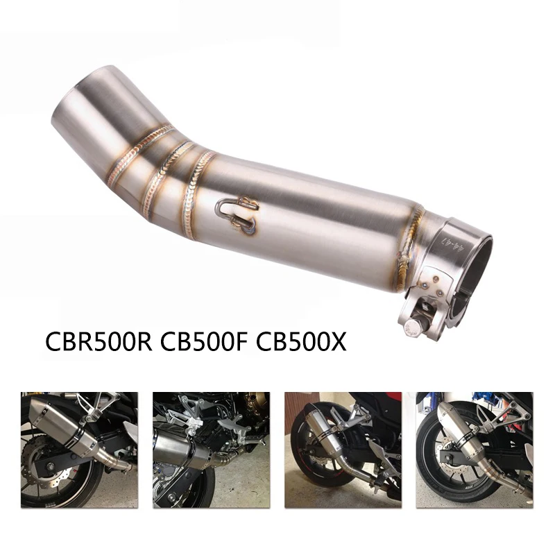 Motorcycle Exhaust Middle Pipe Connection Link Pipe Stainless Steel Mid-Pipe Link Pipe Tube 51mm Adapter Connector Slip On Exhaust for CBR500R CB500X CBR400R CB400X 