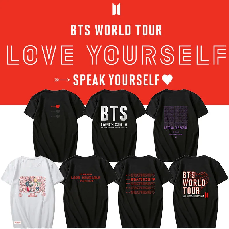 

Kpop Bangtan Boys Album Love Yourself World Tour SPEAK YOURSELF Tees Hip Hop Tshirt T Shirt Short Sleeve Tops T-shirts PT1129