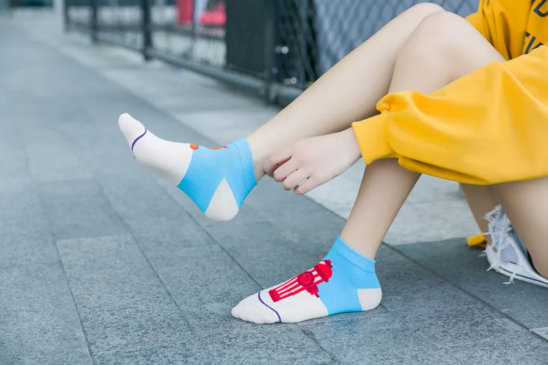 Популярные модные носки Harajuku с забавным рисунком из мультфильма chaussettes, женские носки с головой тыквы и лося, милые носки до щиколотки kawaii happy