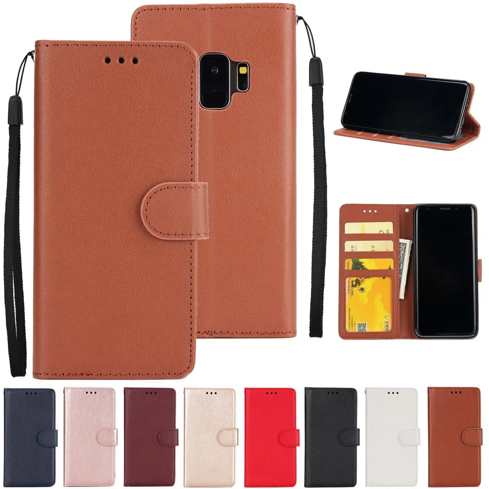 Luxury Leather Flip lanyards Phone Case For Samsung Galaxy S9 case