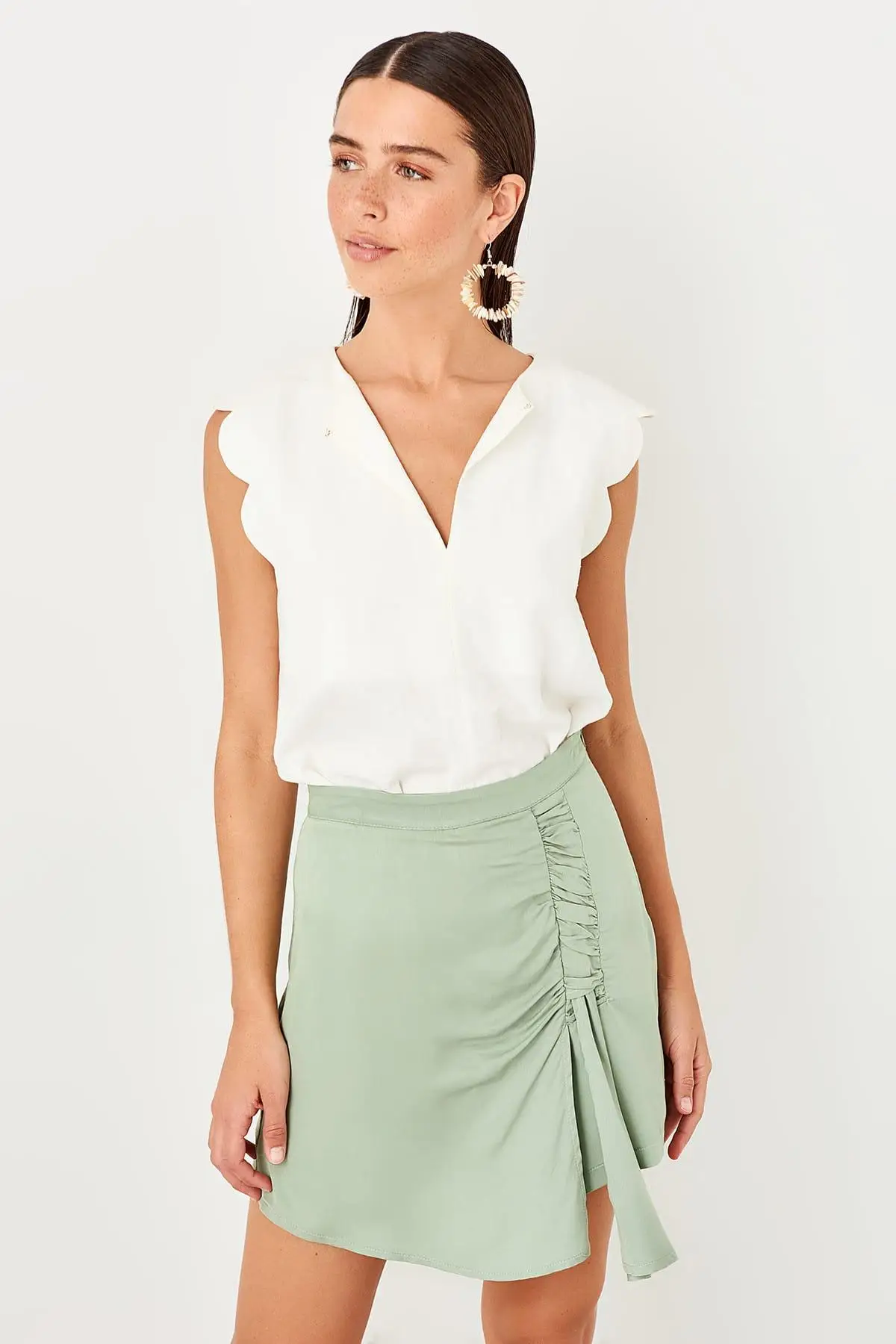 Trendyol Mint Fronting Shir detayymi шорты юбка TWOSS19EH0181|Юбки| |