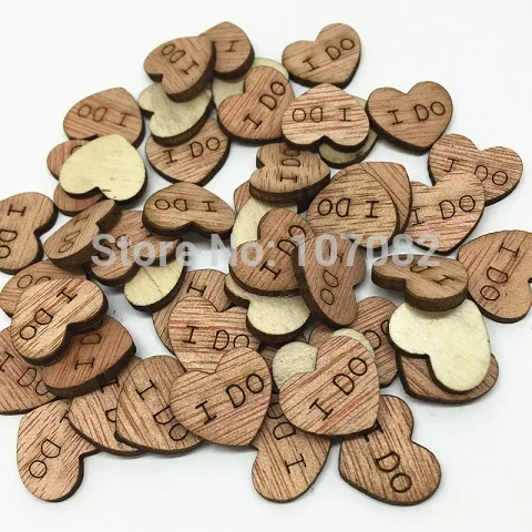 100pcs 15mm I DO Heart Wood Embellishments Wedding Table Scatter Crafts Chips Cardmaking Scrapbook Vintage Confetti | Дом и сад