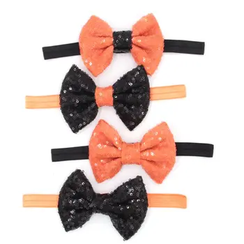 

4pcs/lot 4'' Sequin Bow with 15mm solid headband Halloween Festival Mixed Color Hair Headband Hair Accessories Headwear News