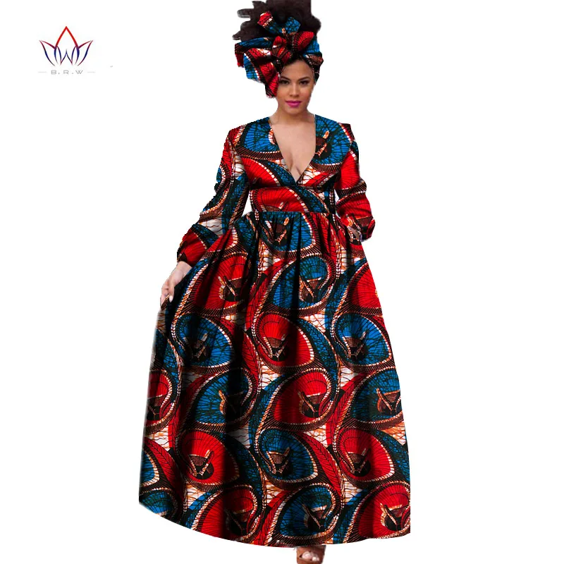 БРВ Африканский платье для Для женщин осень одежда с длинным рукавом Винтаж Макси платье Дашики вышивка Африканский Базен Риш Femme плюс Размеры WY865