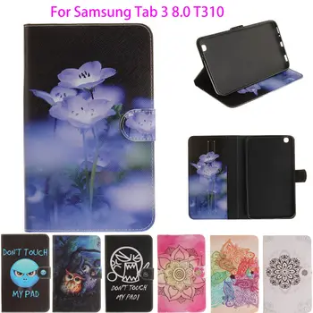 

Tablet Case for Samsung Galaxy Tab 3 8.0 inch SM-T310 T311 T315 Smart Cover Stand Cartoon Print Silicon+ PU Leather Shell Funda