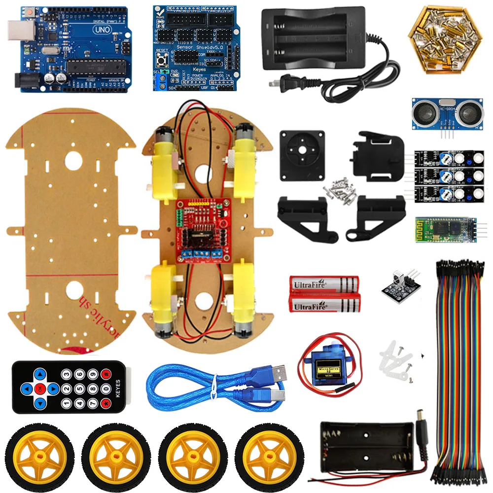 

Multifunction Bluetooth Controlled Robot Smart Car Kits Tons of Published Free Codes 4WD UNO R3 Starter Kit for arduino Diy Kit