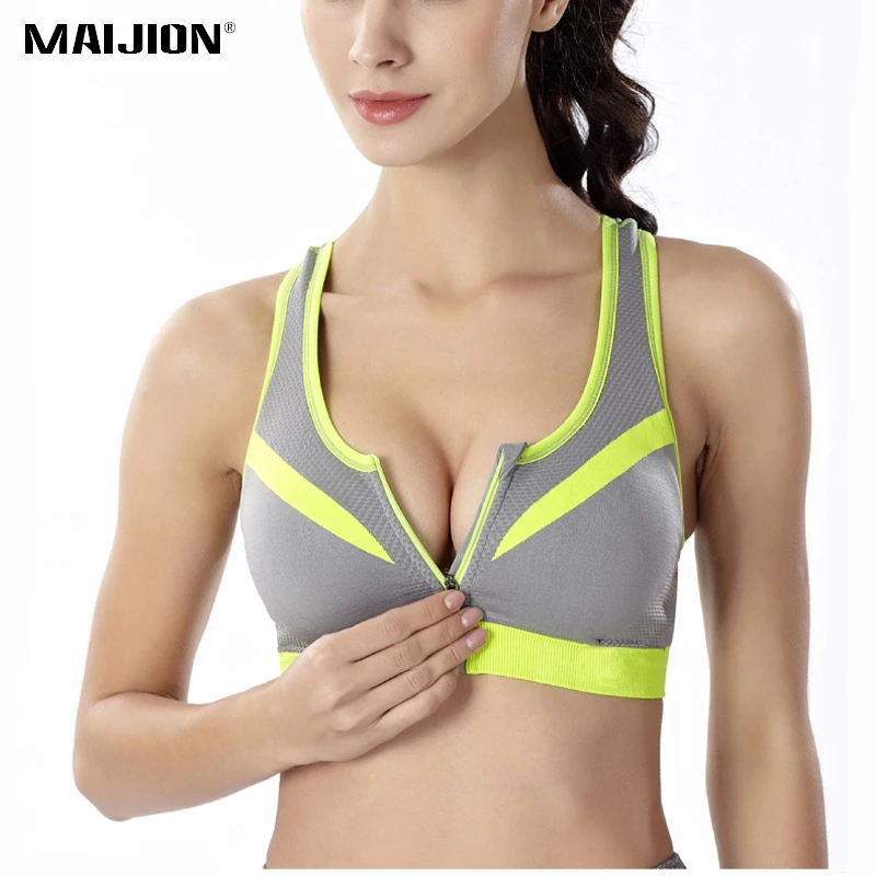 MAIJION Professional Zipper Shockproof Sports Bras for Women , Padded Push Up Tank Tops Fitness Running Gym Yoga Vest Bras