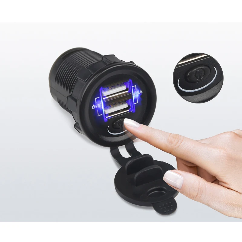 

1pcs With ON OFF Switch Car Charger Adapter 5V 2.1A Car Boat Marine Truck Motorbike Double USB Charge Chargeing For Phone Ipad