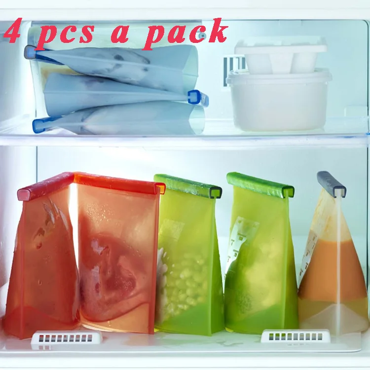 4 Pcs One Lot Silicone Fresh Bag 1 Liter Fresh Keeping Container For