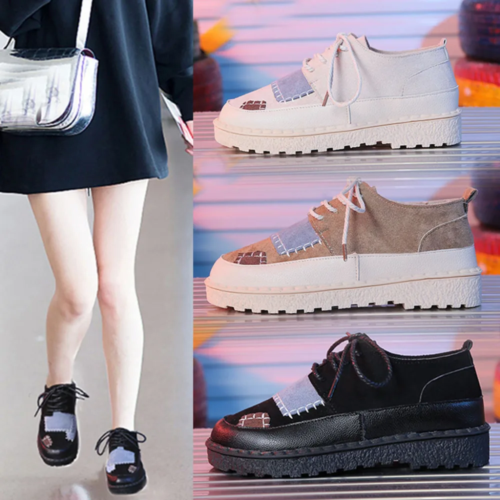 

Women Ladies Fashion Round Toe Flat Patchwork Casual Loafers Sneaker Shoes