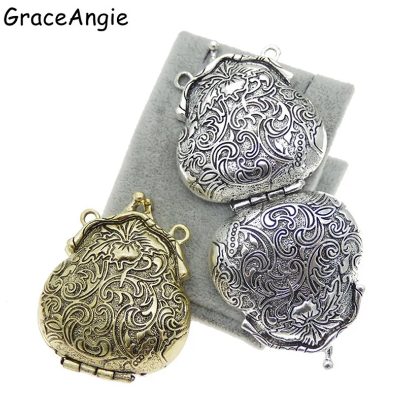 (2piece)Mix Antique Silver Bronze Tone Ancient Purse Locket Alloy Charm Pendants 54*44mm OpenClose Top Jewelry Lover Gift 52609|alloy charms|charm