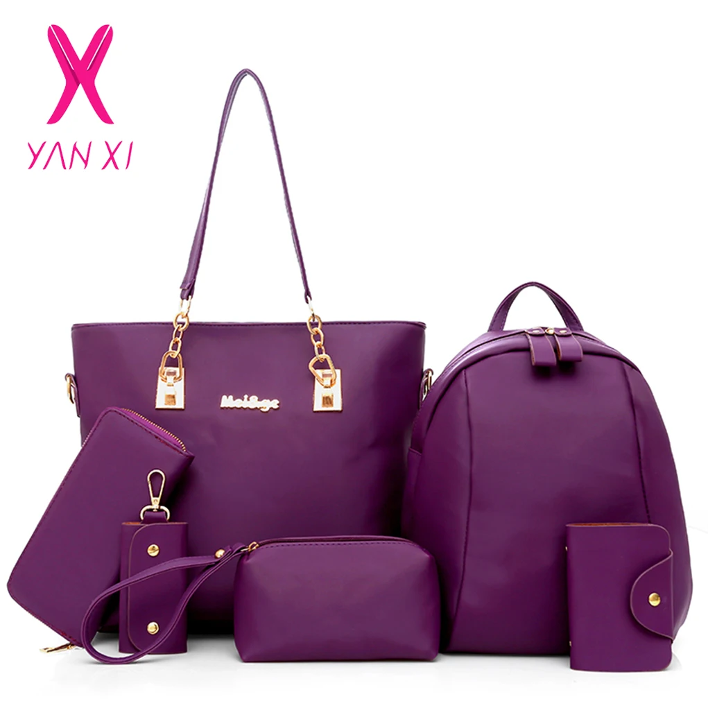 

YANXI Nylon Shoulder Bags Set Buy 1 Get 6 Women's PU Leather Clutches Handbags Famous Brands Lady Purse Mini Back Pack for Women