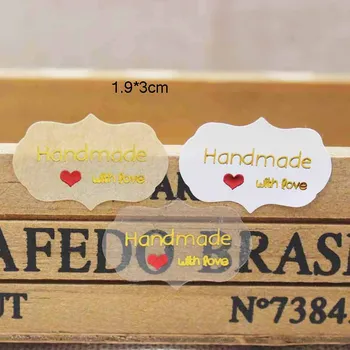 

100PCS Diy gold foil sticker label tag Vintage kraft Handmade with love self adhesive sticker label tag clear pvc sticker label