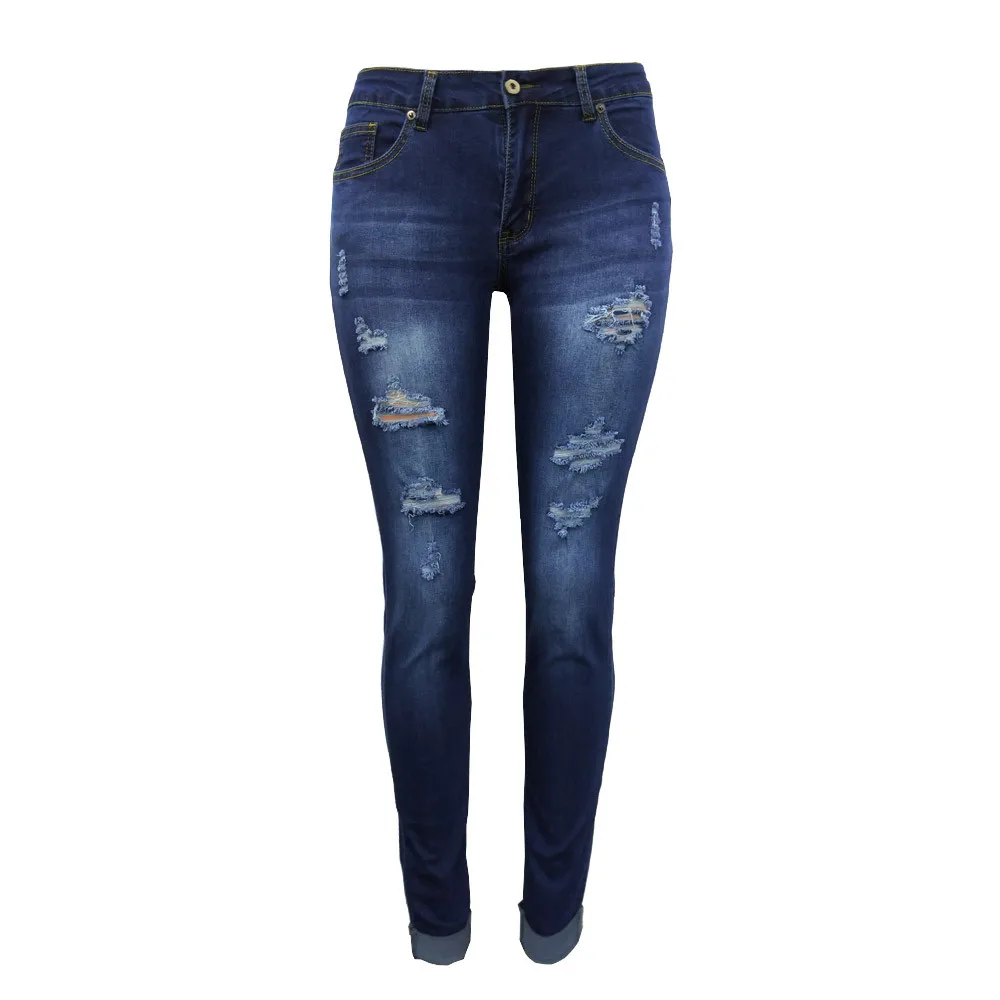 Новые обтягивающие джинсы узкие брюки Для женщин Высокая талия Узкие рваные повседневные джинсы из денима стрейч обтягивающие джинсы-скинни#4 - Цвет: Dark Blue