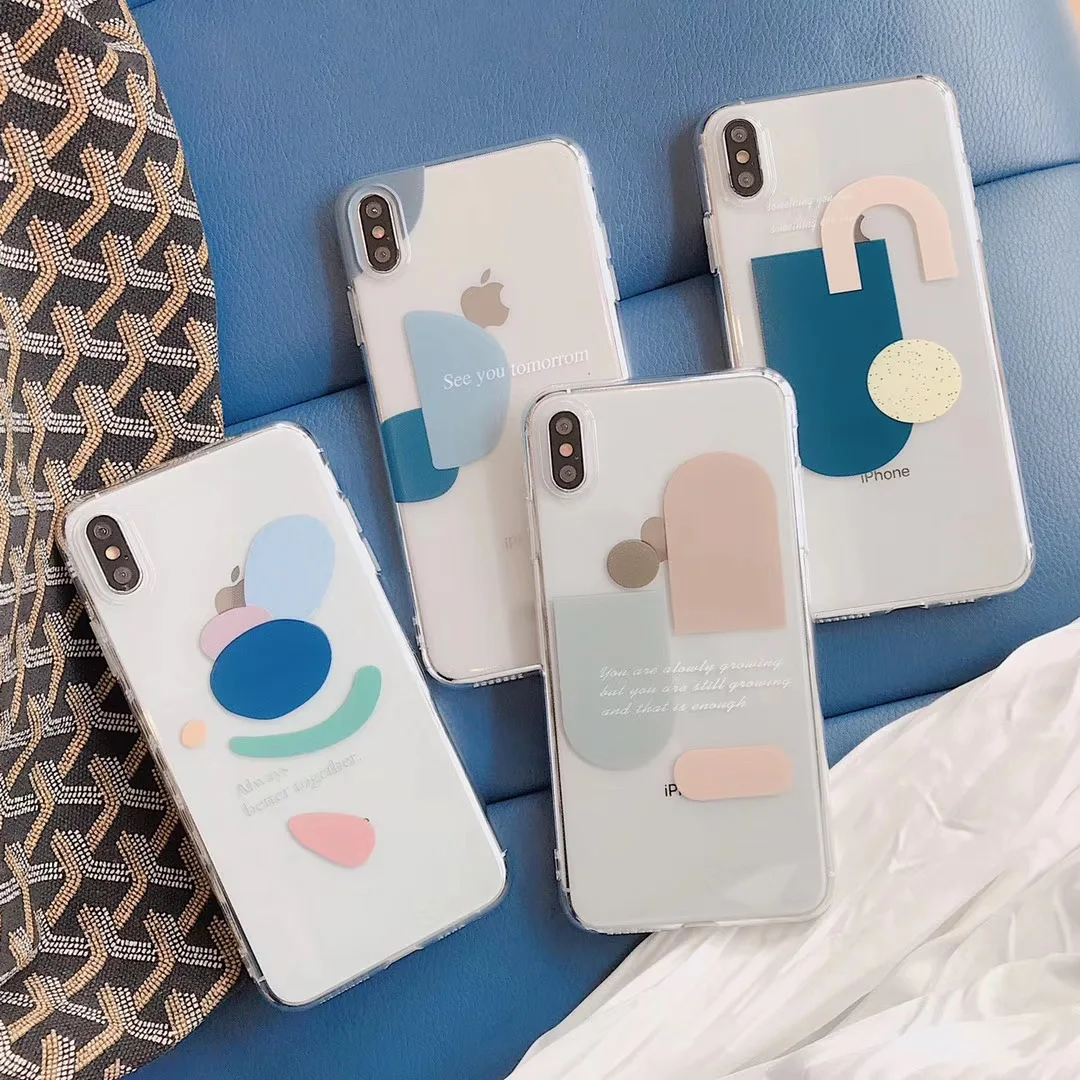 

INS simple art color matching English letter mobile phone case for iphone Xs max Xr Xs X 6 6s 7 8 plus clear soft TPU back cover