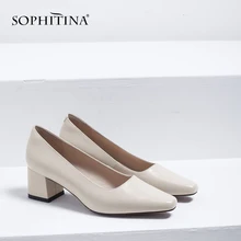 SOPHITINA New Stylish Genuine Leather Square Heel Ladies Pumps Sexy Pointed Toe High Heel Shoes Basic Slip-On Women Pumps SO210 lin king plus size square heel women pumps genuine leather slip on pointed toe high heel shoes lady sexy outdoor plarform shoes