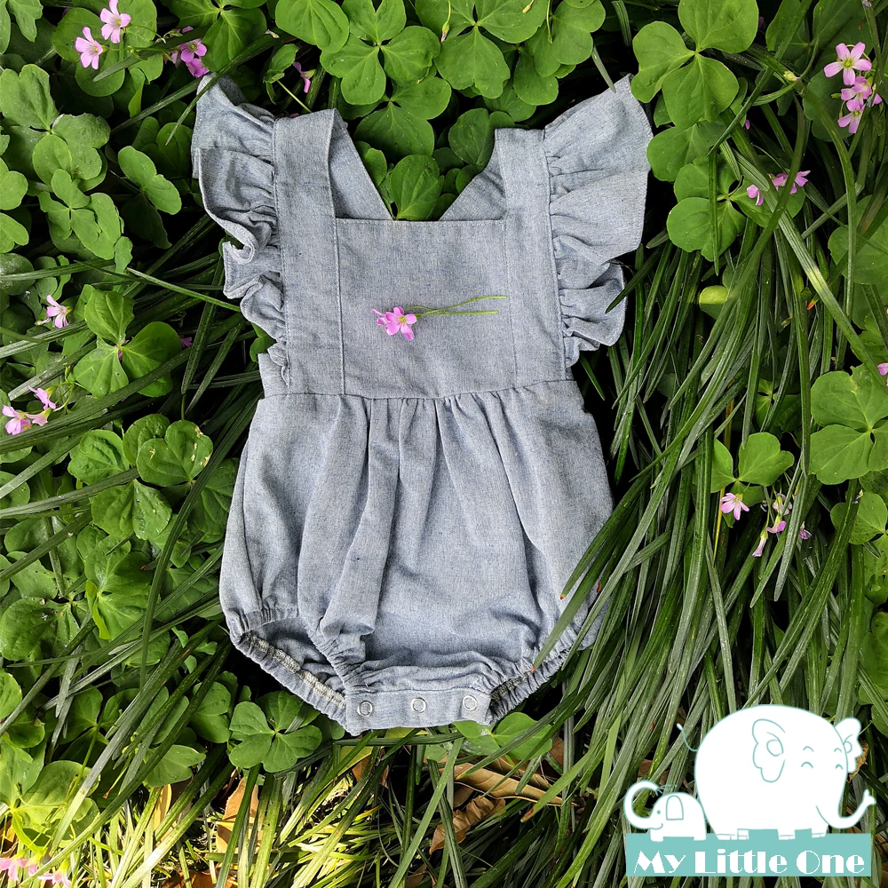 

My little one 2019 Summer Solid Color Backless Bubble Baby Girl Romper