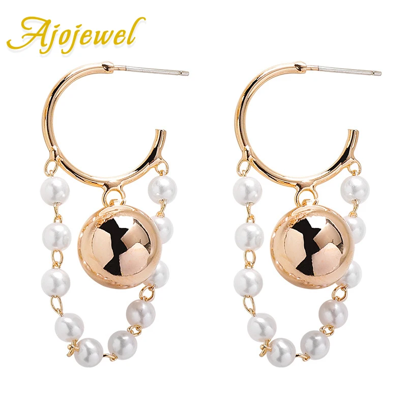 

Ajojewel Metal Ball Trendy Earrings 2019 Simulated Pearl Hoop Earrings For Women Elegant Jewelry Wholesale