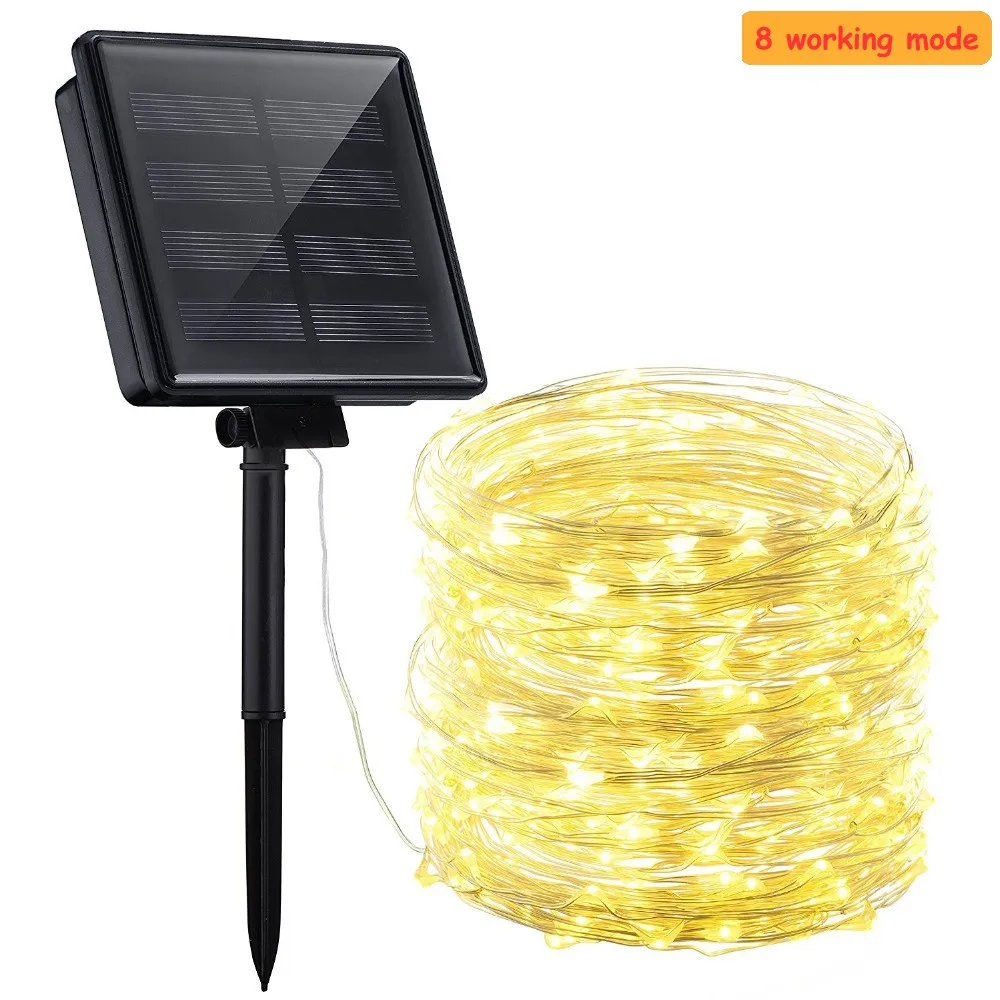 

8 modeSolar String Lights 10M 20M LED Copper Wire String Fairy Lights Waterproof Christmas Solar Power Lamp Outdoor Garden Decor