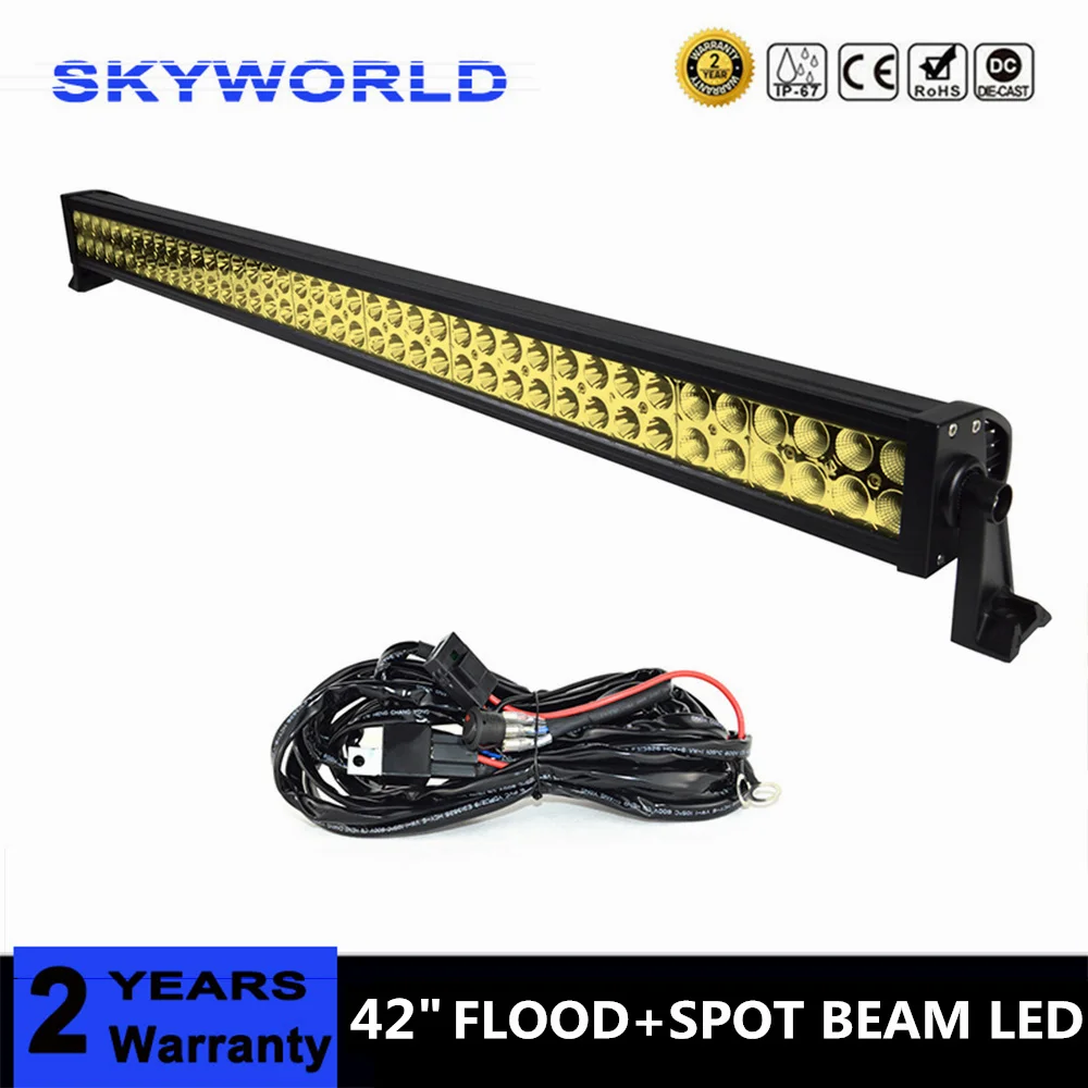 

42 Inch Yellow LED Fog Light Bar For Ford Work Driving Boat Car Truck 4x4 4WD SUV ATV UTE Off Road 42" Lamp With Relay Harness