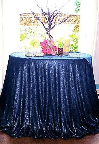

Elegant Navy Blue-3.3m Round Sequin Table Overlay-132-Inch Round Glitter Table Linen For Wedding Decoration