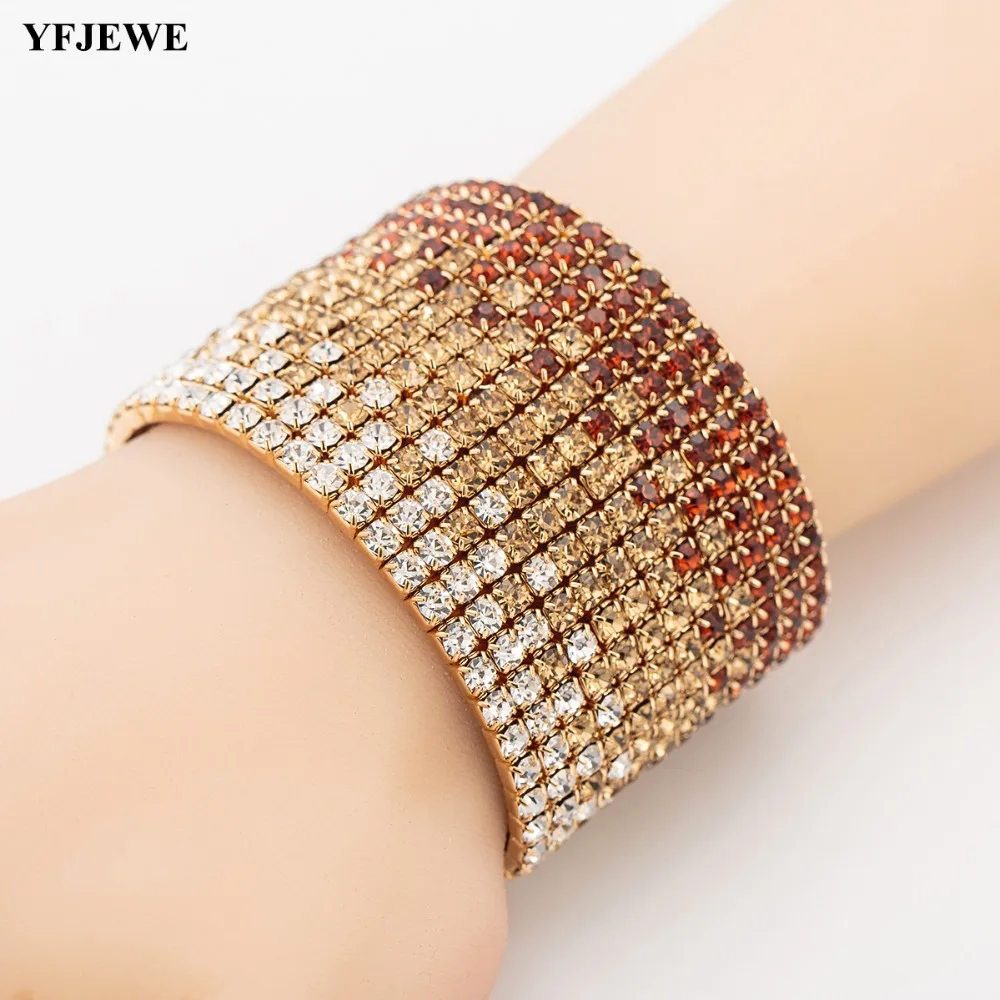 YFJEWE высокое качество звено цепи мутиколор Кристалл основа браслет модные женские свадебные вечерние круглые браслеты B162