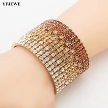 YFJEWE высокое качество звено цепи мутиколор Кристалл основа браслет модные женские свадебные вечерние круглые браслеты B162
