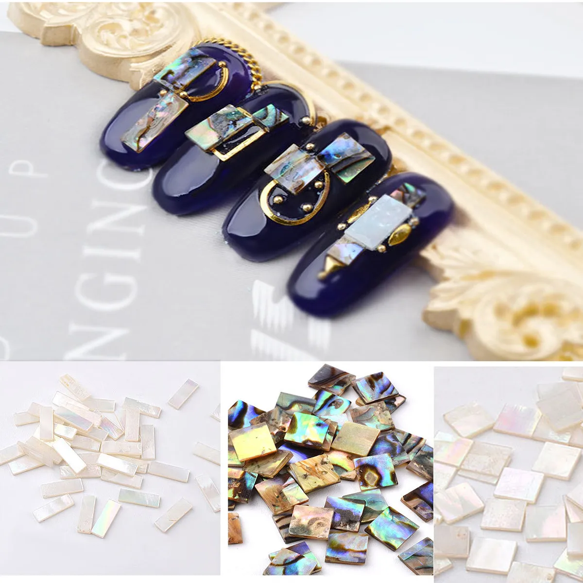 

10pcs Natural Shell Stones 3D Nail Art Decorations Rectangle Square Flakes Abalone Strips Shellfish Japanese Crafts Accessories