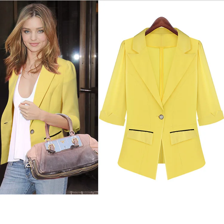 Pink Yellow Color Suit Blazer Jacket Women Fashion Long