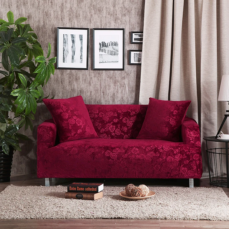 Роскошные Бархатные чехлы для диванов с тиснением, универсальные эластичные чехлы для диванов, секционные чехлы для диванов, Защитные чехлы для мебели бирюзового цвета - Цвет: Burgundy