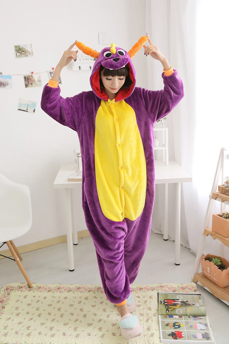 Фланелевые пижамы унисекс для взрослых с изображением динозавра комбинезоны