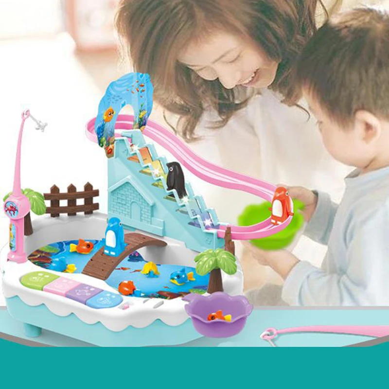 

Cartoon Fishing toys Track slide fishing platform Parent-child interactive game fishing slide 2 in 1 Gifts for child Puzzle toy