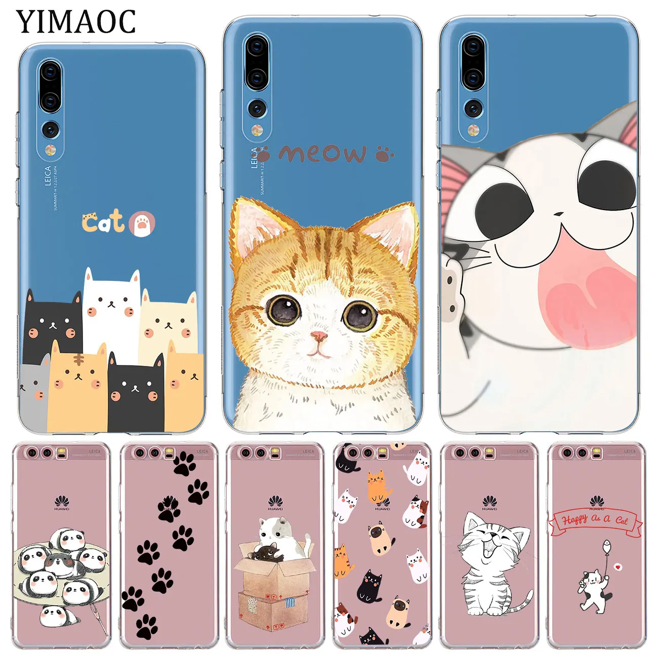 

YIMAOC Cartoon Cat Meow Soft Silicone tpu Phone Case for Huawei P30 P20 Pro P10 P8 P9 Lite 2017 2016 2015 P smart Z 2019 Cover