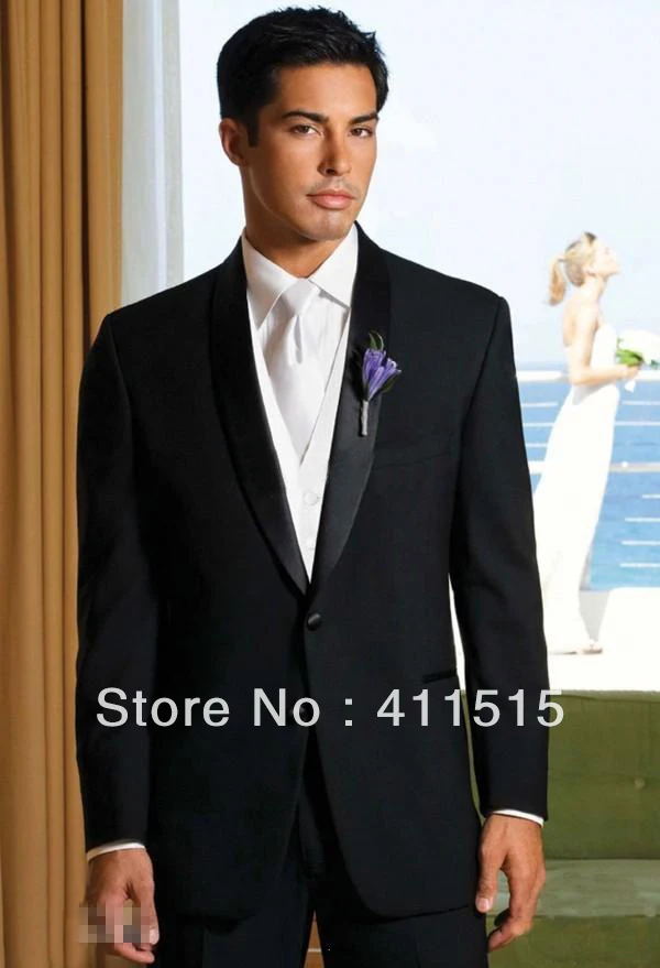 custom made cheap party vest Black Shawl Lapel Groom wear Tuxedos Groomsmen Men's Wedding dress Best man Suits /free shipping