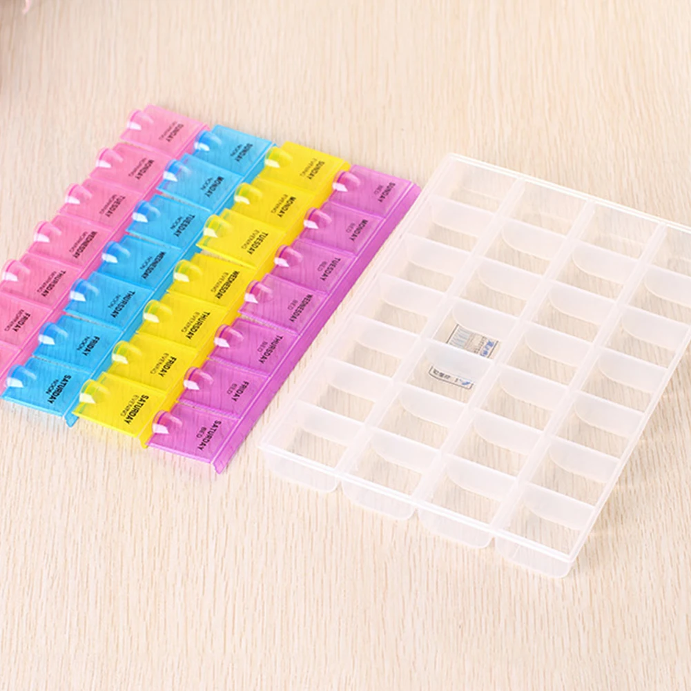 7 Дней Pill медицина планшеты pillbox Диспенсер Организатор чехол с 28 отсеков pillbox multi цвет контейнер для медикаментов