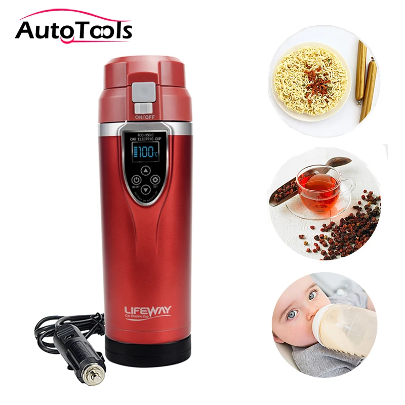 Online 350ML taza de calefacción de coche de temperatura ajustable taza de Hervidor eléctrico hervidor de agua termo de vehículo accesorios de coche